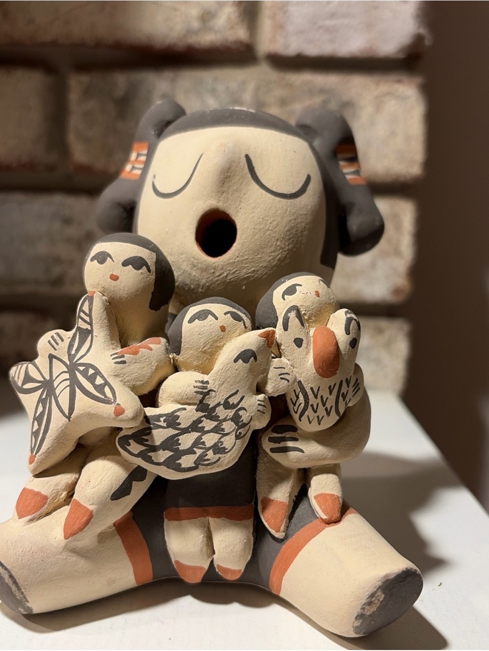 Handmade Clay Mama Bird & Chicks Figurine - Neutral Terracotta Accents